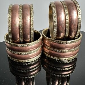 Vintage Set 4 Brass Copper Greek Key Mid Century Regency Napkin Holder Rings